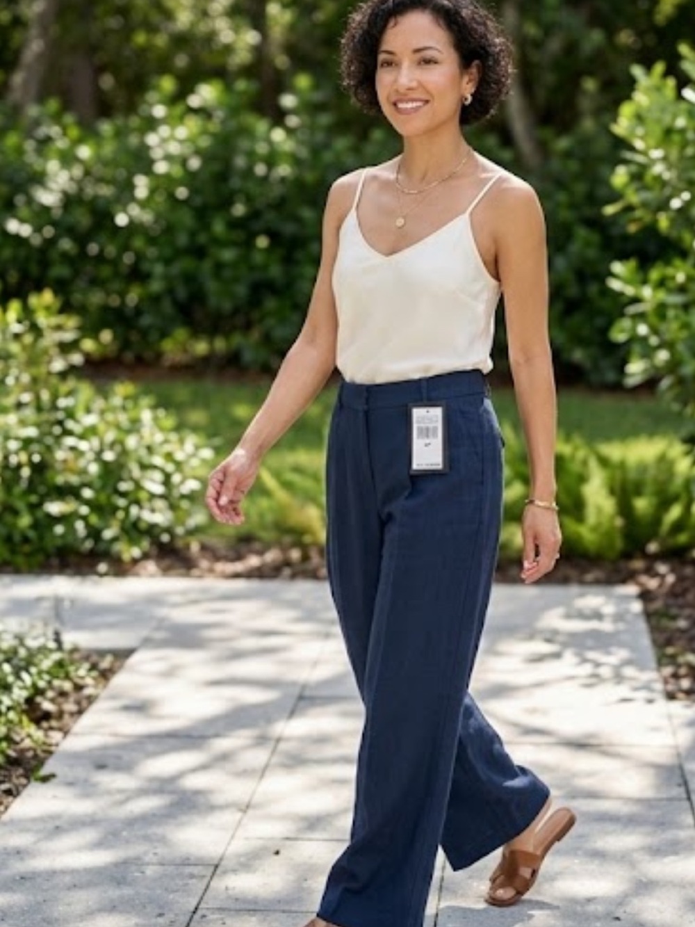 NWT Banana Republic High Rise Wide Leg Linen Pants Navy Blue Petite 4P
